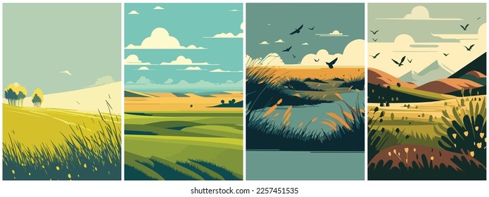 Vector Art of Grasslands Praire Cartoon Vector . Template of Illustration Graphic Modern Pop Art Poster and Cover of Sticker and Collage Cartoon Watermark Abstract Vector