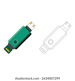 Vector art of Green usb flash drive isolated on white background portable memory storage device technology