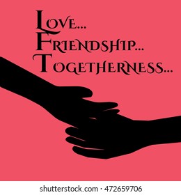 Vector art or a greeting card-Silhouette of two hands with love,togetherness and friendship.
