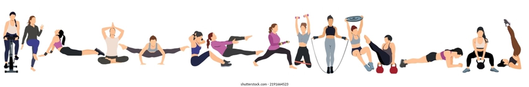 vector art of group of women doing different workout activities