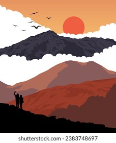 Vector art of Haleakala National Park with an iconic view of its outstanding volcanic landscape of its upper slopes. An illustration of for art prints, badges or designs.