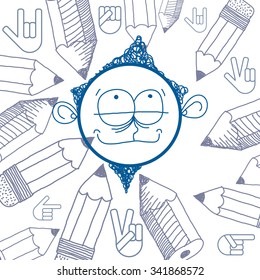 Vector art hand drawn illustration of personality, emotions on teenager face. Education allegory drawing. 