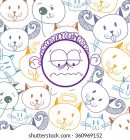 Vector art hand drawn illustration of personality, emotions of depression on teenager face. Social interaction allegory drawing. 