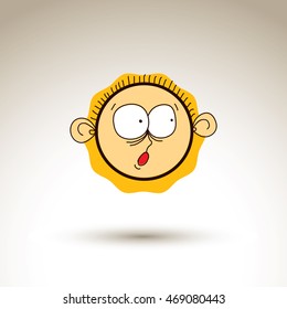 Vector art hand drawn illustration of surprised person, emotions on teenager face. Social interaction allegory drawing, facial expressions.