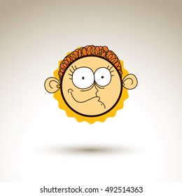 Vector art hand drawn illustration of personality, emotions on teenager face. Social interaction allegory drawing, facial expressions.