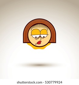 Vector art hand drawn illustration of sad person. Girl temperament idea, emotions on woman face. Web avatar for social interaction, allegory drawing. 