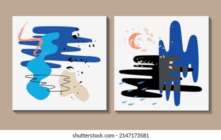 Vector art hand drawn posters. Graphic modern hand drawn paintings. Art collection. Set of art posters. Abstract art vector posters. Artistic grunge card templates.