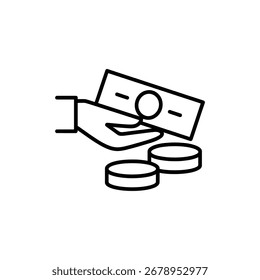 Vector art of hand holding money concept icon in line style line icon vector illustration