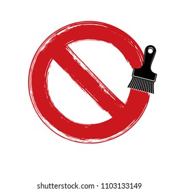 Vector art hand-painted prohibition sign, ban symbol drawn with paintbrush. Simple brushed red stop icon isolated.