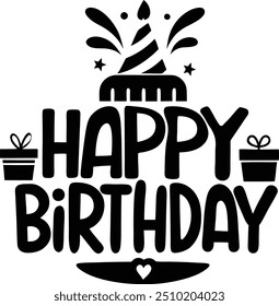 Vector Art of Happy Birthday Typography on Dark Silhouette Illustration Design