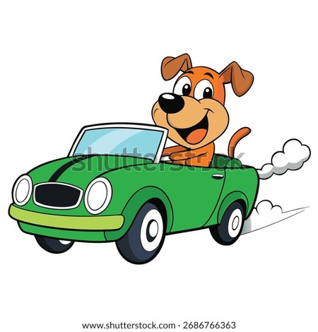 Vector art of happy dog driving a green convertible car