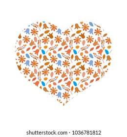 Vector art heart of florets on a white background. Eps 10. Red and blue colors.