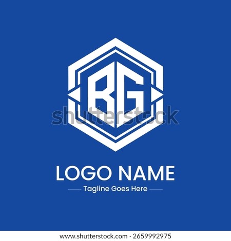 Vector art of hexagonal logo with bg initials in white on a blue background