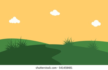 Vector art of hill with orang sky landscape