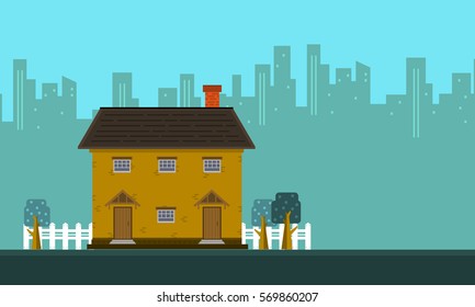 Vector art of house with building landscape collection