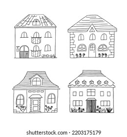 Vector art of house and building. Set of homes, hand-draw.