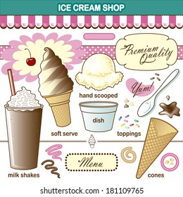 Vector Art Ice Cream Shop Set Toppings Shake