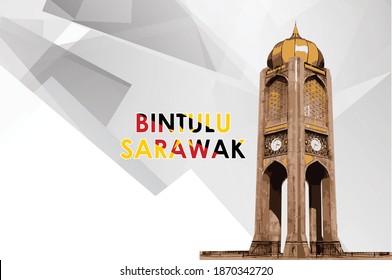 Vector Art Of Iconic Monument In Bintulu, Sarawak With Abstract Background