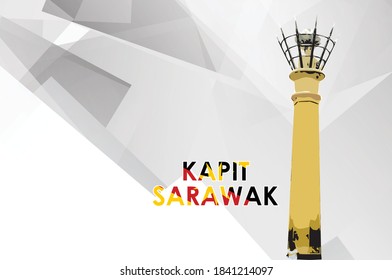 Vector art of iconic monument in Kapit, Sarawak with abstract background