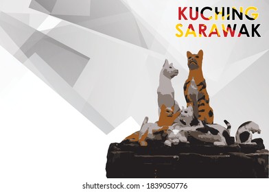 Vector Art Of Iconic Monument In Kuching, Sarawak With Abstract Background