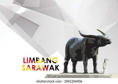 Vector art of iconic monument in Limbang, Sarawak with abstract background