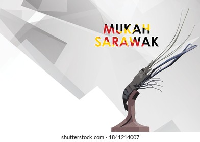 Vector art of iconic monument in Mukah, Sarawak with abstract background