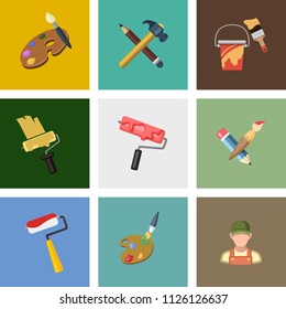 vector art icons. graphic design concept - drawing and painting tools, illustrations sign symbols