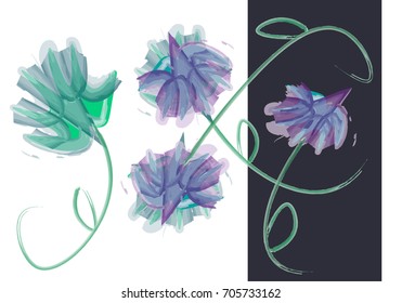 A vector art illustration of the abstract colourful flowers on the white background, watercolor style