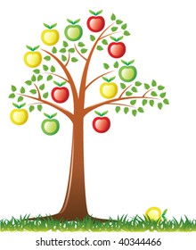 vector art illustration of apple tree in a park