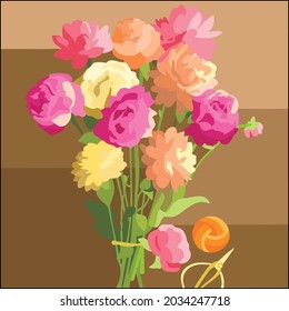 Vector art illustration of assorted flower ties decorating a room