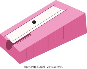 Vector art illustration of a beautiful pink pencil sharpener. Sharpener with metallic blade. School and office supplies stationery. Elements for Back to school, Back to work concept.