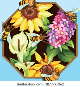 Vector art illustration of a bee foraging for cider