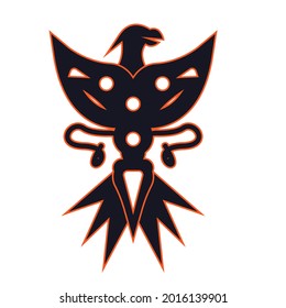 vector art illustration of a black eagle with outstretched wings, golden outline. great for icons and logos, games, outdoors.