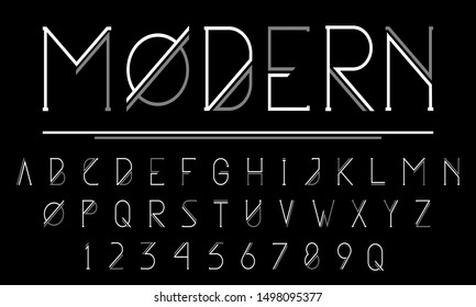 Vector art illustration of the black and white modern slim font, english alphabet and numbers