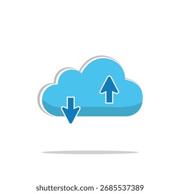 Una ilustración de Arte vectorial de una nube azul con flechas arriba y abajo, aislado en un fondo blanco. Este diseño es perfecto para representar la computación en la nube.