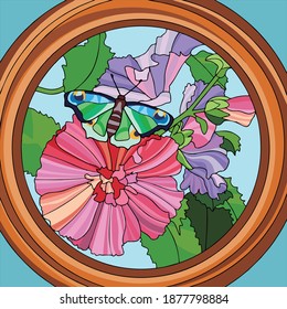 Vector art of illustration of a butterfly perching on a flower