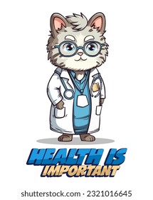 Vector Art, Illustration of Cartoon Cat Doctor