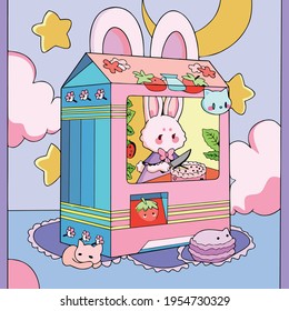 Vector art illustration cartoon doll inside the store