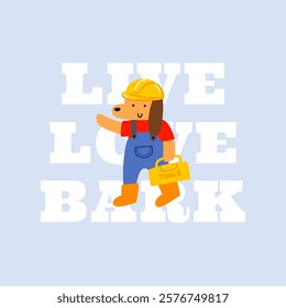 Vector Art Illustration of Cartoony Dog as Handyman Handy Dog