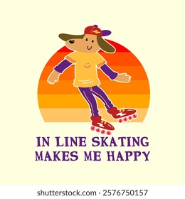 Vector Art Illustration of Cartoony Dog Playing In Line Skate