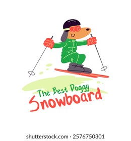 Vector Art Illustration of Cartoony Dog Playing Snowboarding