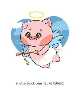 Vector Art Illustration of Cartoony Pig as Cupid or Cupig