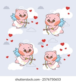 Vector Art Illustration of Cartoony Pig as Cupid or Cupig