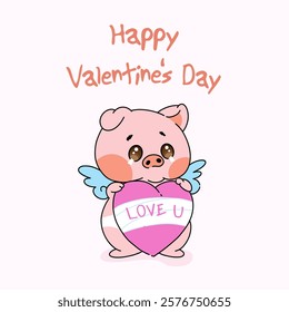 Vector Art Illustration of Cartoony Pig as Cupid or Cupig