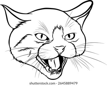 Vector art illustration of cat head with angry expression. Vector element for logo, wall art, poster, sticker.