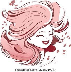 Vector art illustration cheerful girl under the gusts of wind eps 10