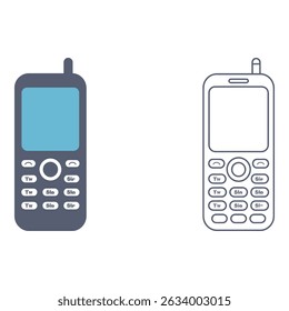 Arte vetorial da ilustração de um celular clássico com teclado e antena isolados no fundo branco