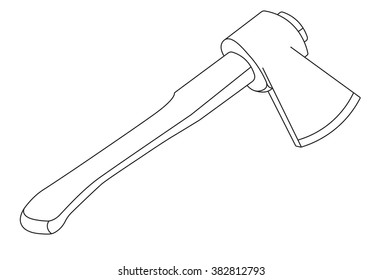 Vector art illustration contours of the image Axe with a wooden handle