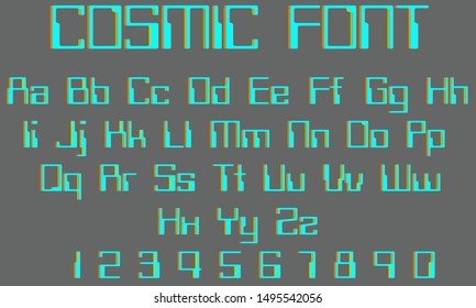 Vector art illustration of the cosmic retro font, english alphabet and numbers