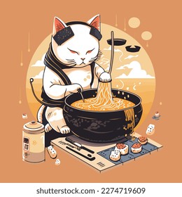 vector art illustration of cute cat cooking